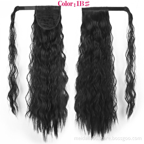 factory vendors black color elastic synthetic long curly hair drawstring ponytail